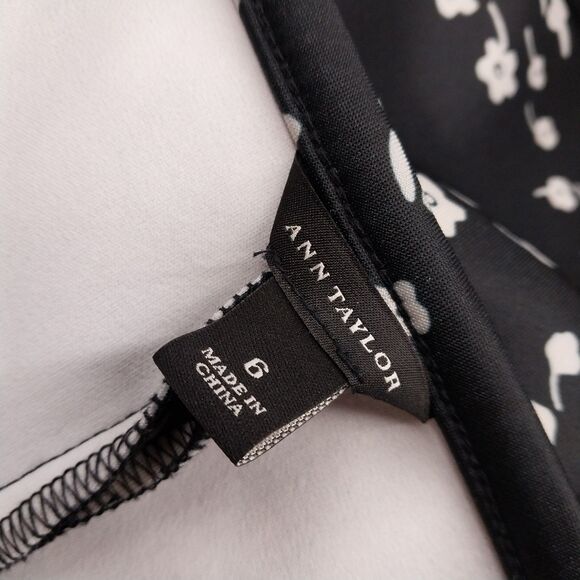 Ann Taylor Floral Stretch Black Cream A Line Skater Pleated Dress Size 6 - Picture 8 of 9